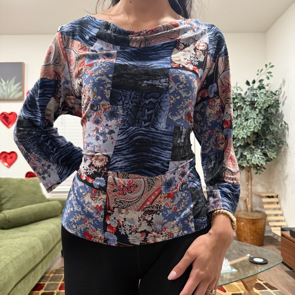 Fred David Patchwork Print Top - image 1